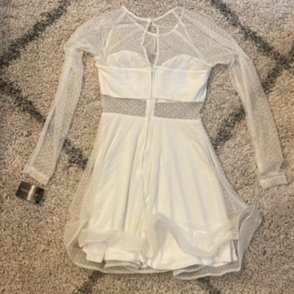 Women's Sheer White Polka Dot Dress - Picture 7 of 9